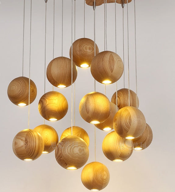 Nordic wood solid wood ball chandelier