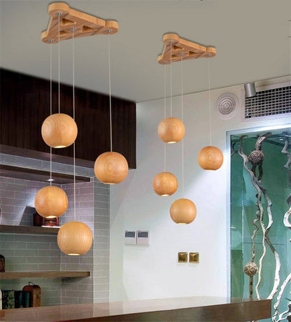 Nordic wood solid wood ball chandelier