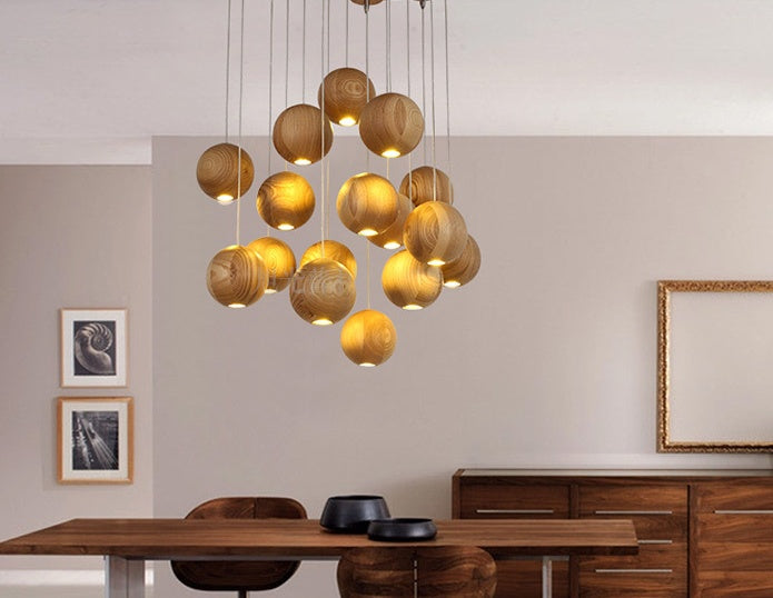 Nordic wood solid wood ball chandelier